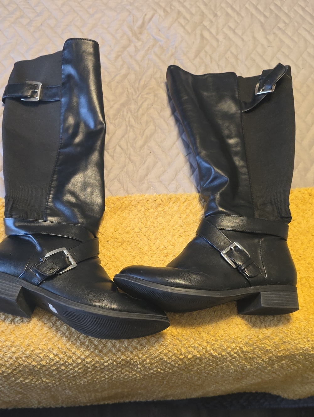 Black Mid-Calf Buckle Riding Boots